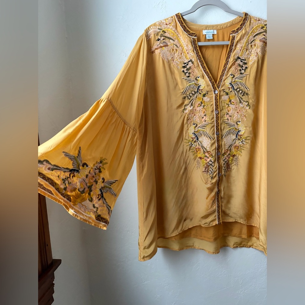 Sundance Golden Hopes Tunic Yellow Embroidered Bird Top Size XL - Picture 3 of 8